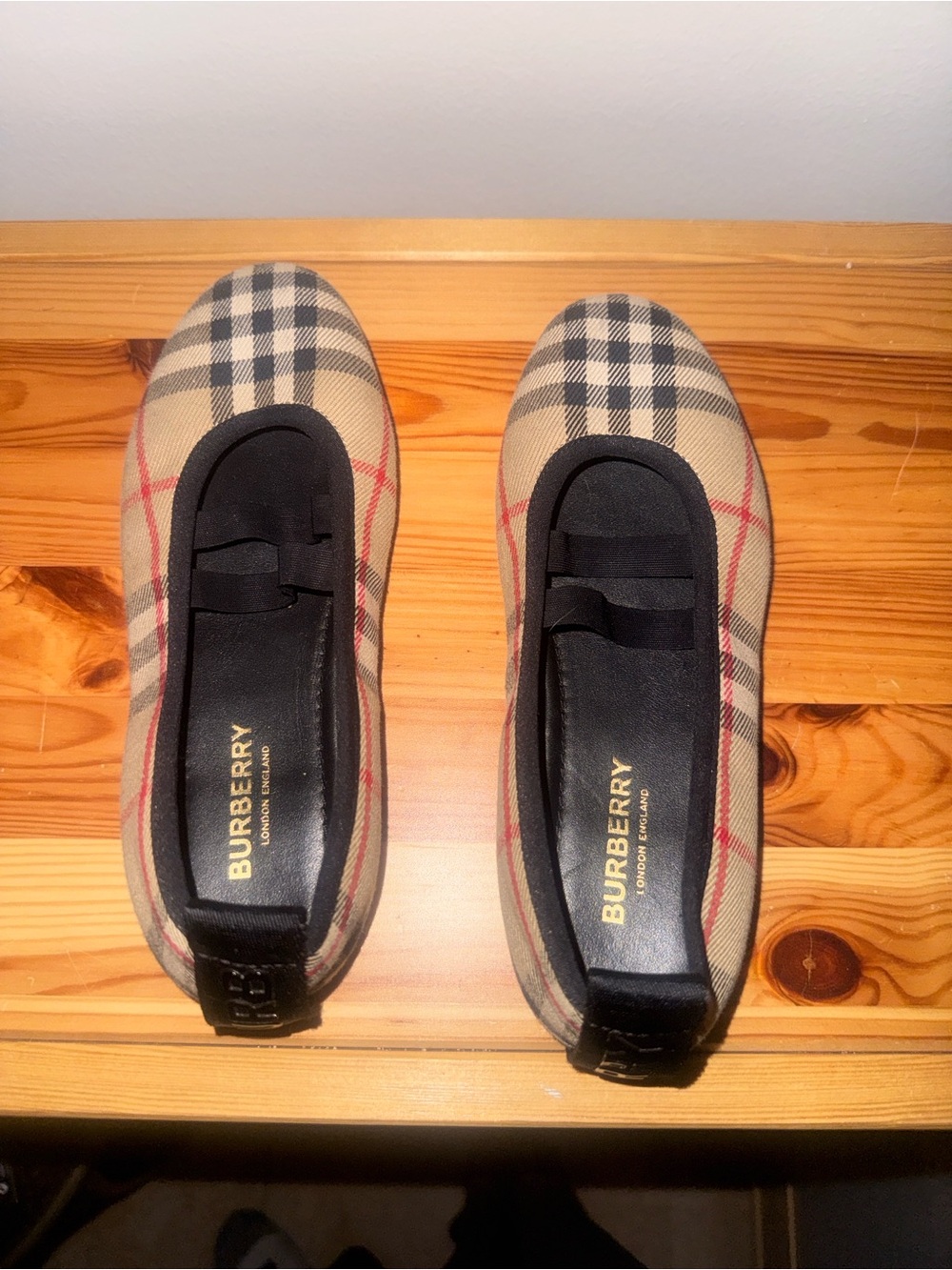 Burberry Beige and Black Check Slip-On Ballet Flats